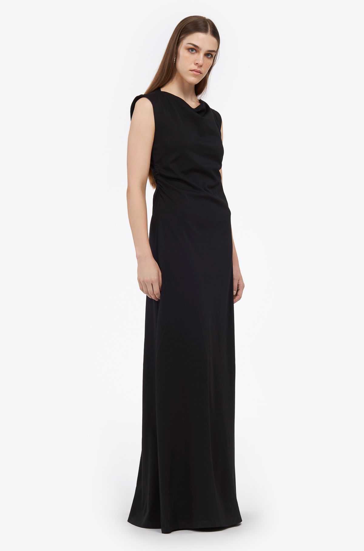 Maxi gathered waist dress black