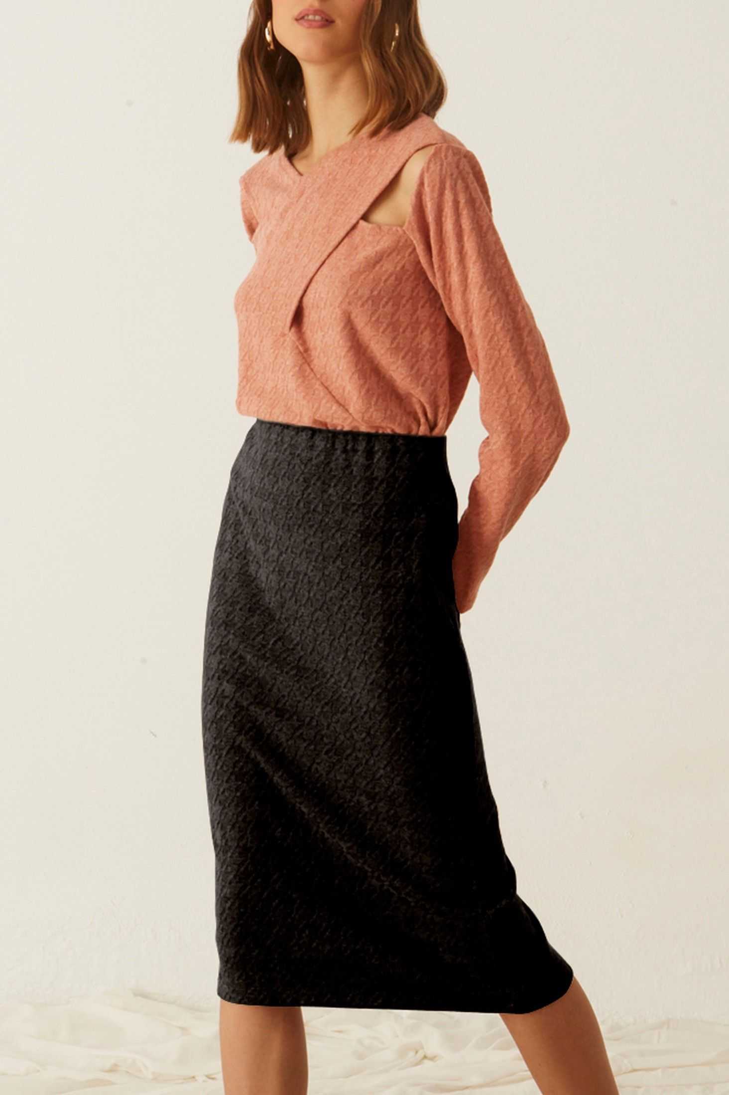 Pied de poule midi skirt