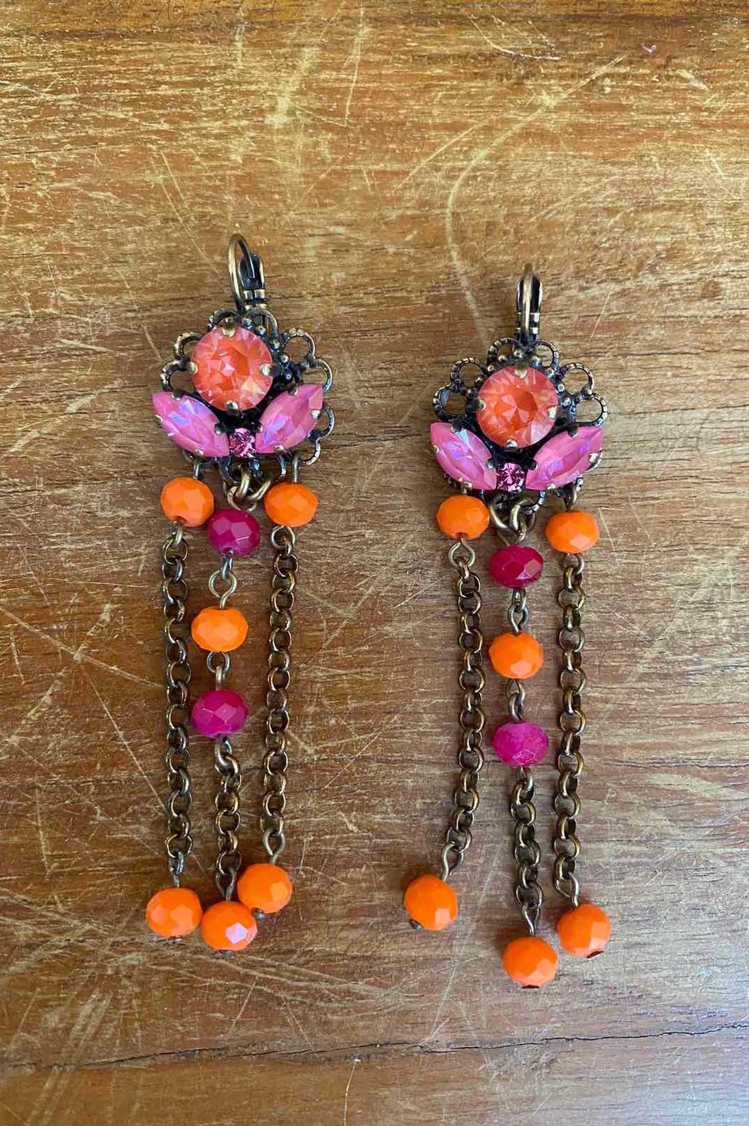 Orange purple long earrings 