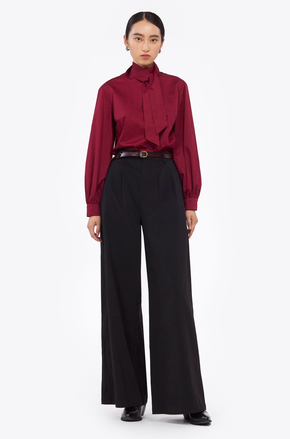 Wide-leg revered hem pants black ' - ' ΠΑΝΤΕΛΟΝΙΑ