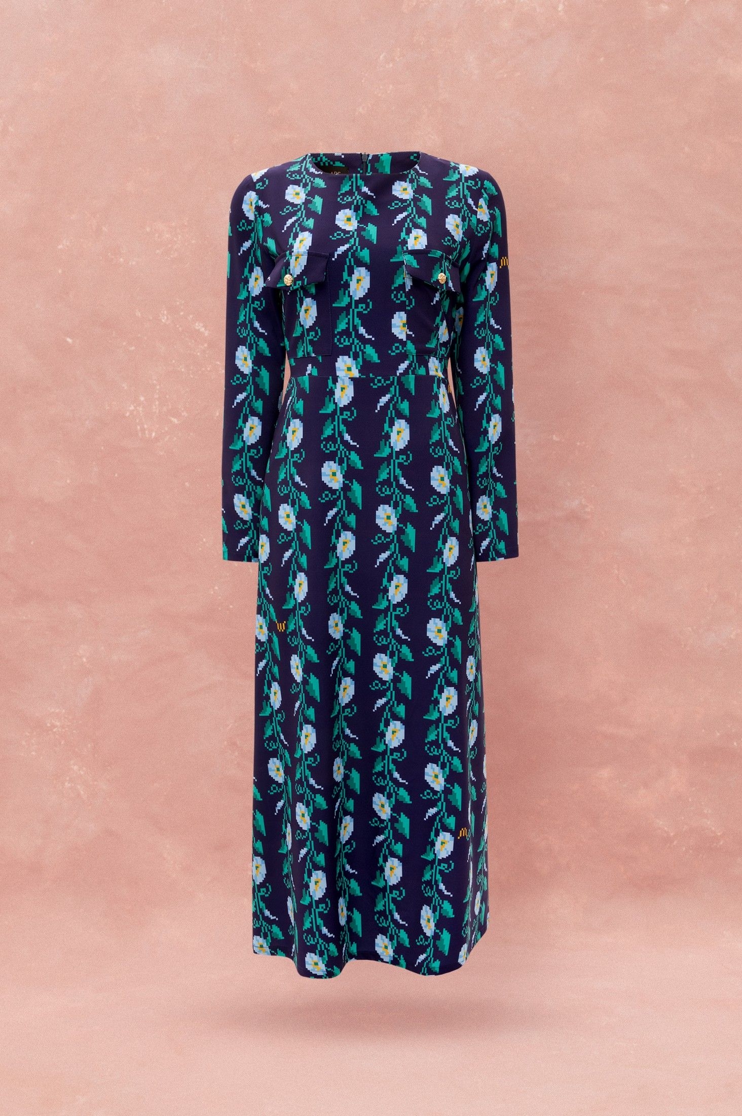 STRAIGHT LINE MIDI DRESS - MOONFLOWERS ' - ' ΦΟΡΕΜΑΤΑ