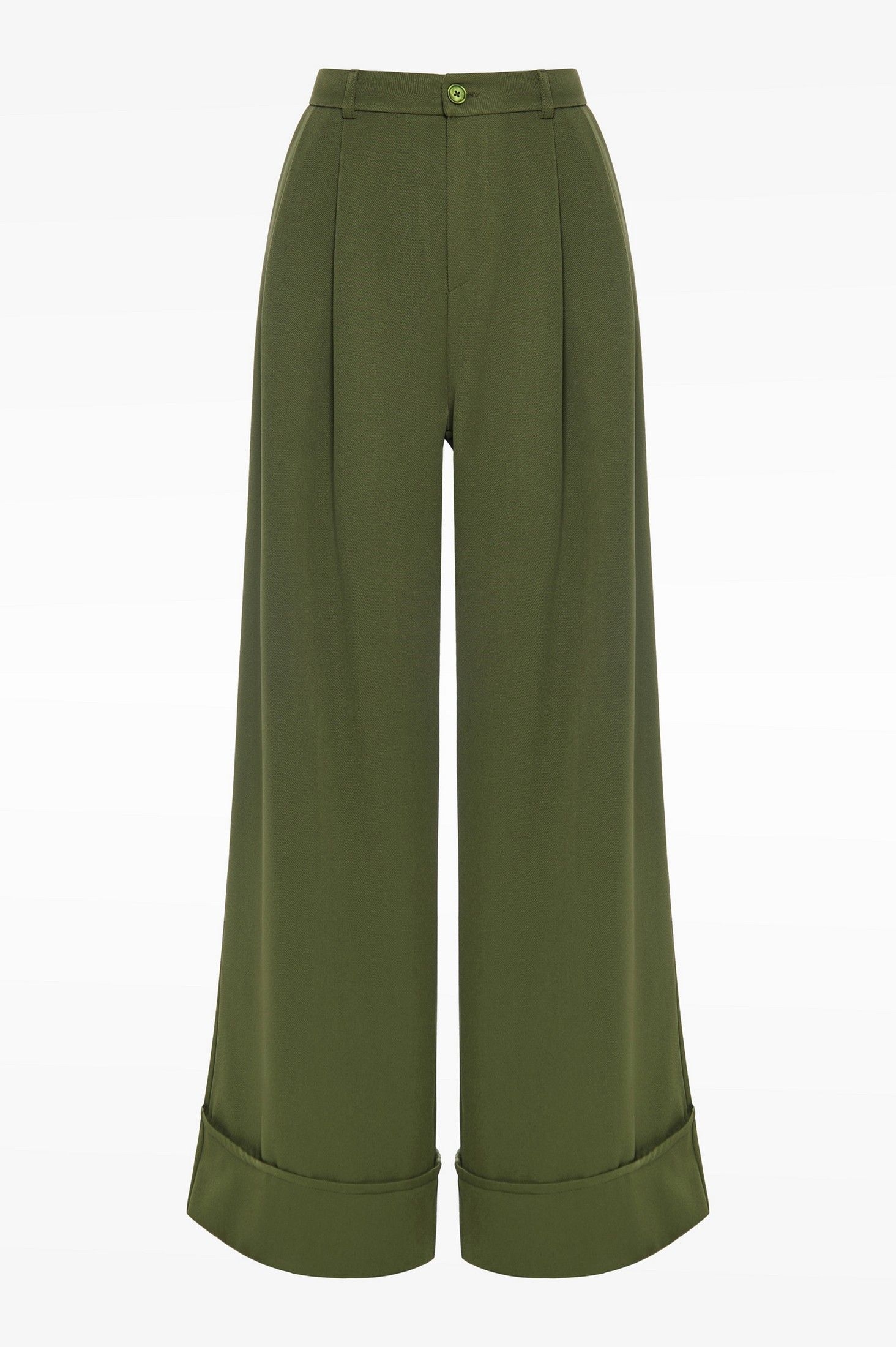 Wide-leg revered hem pants khaki ' - ' ΠΑΝΤΕΛΟΝΙΑ