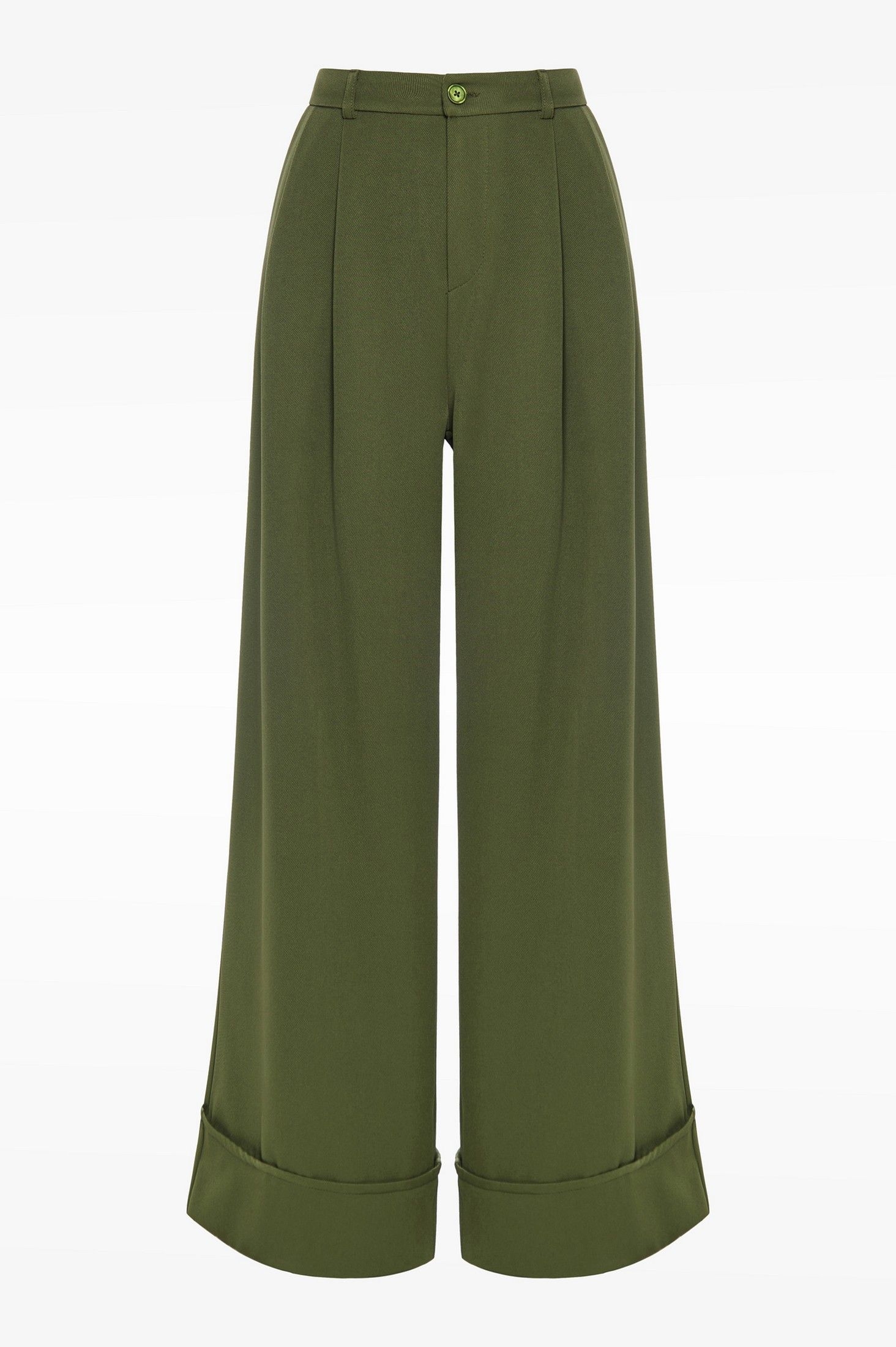 Wide-leg revered hem pants khaki ' - ' ΠΑΝΤΕΛΟΝΙΑ