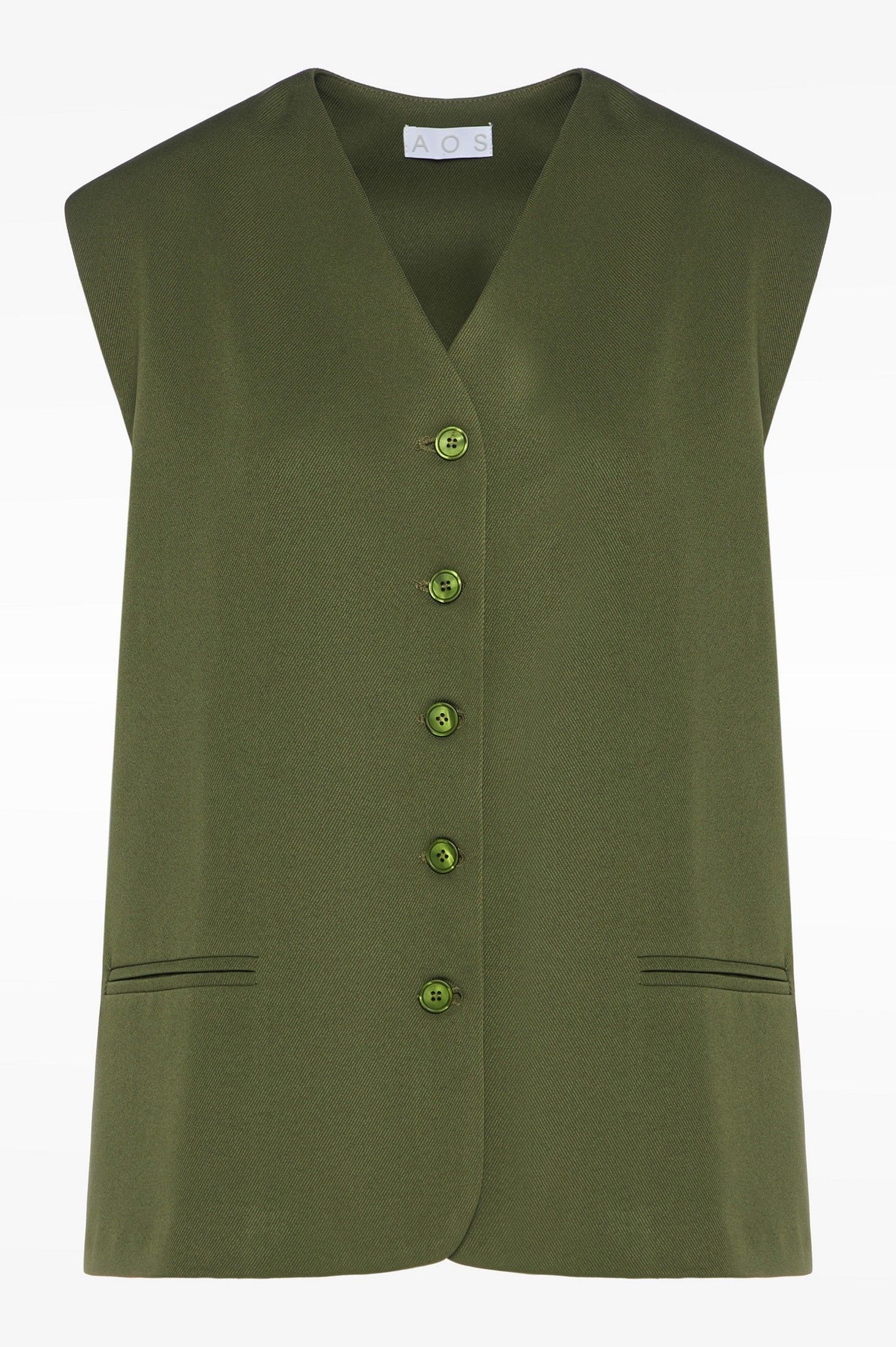 Straight sleeveless blazer khaki ' - ' ΤΟΠ